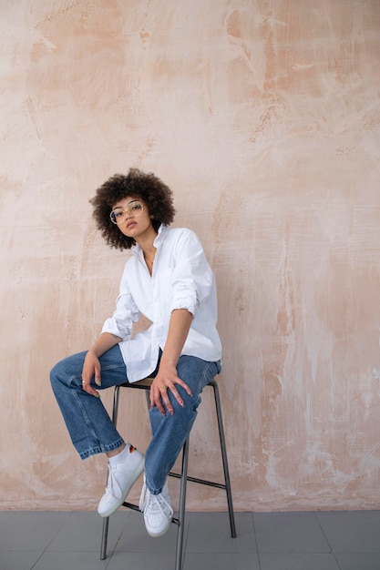 Beautiful woman with curly hair