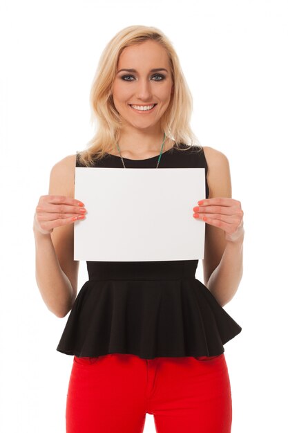 Beautiful woman with empty table