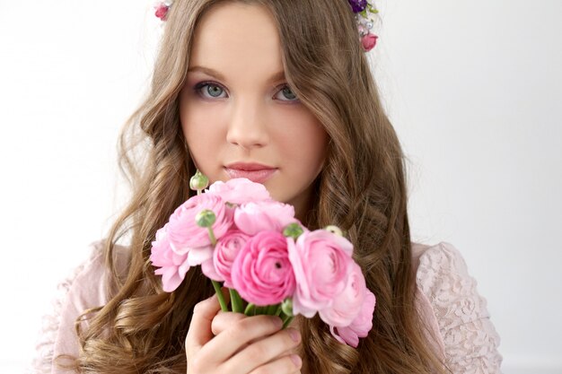 Beautiful woman with flowers