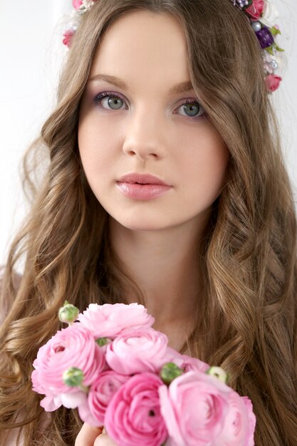 Beautiful woman with flowers