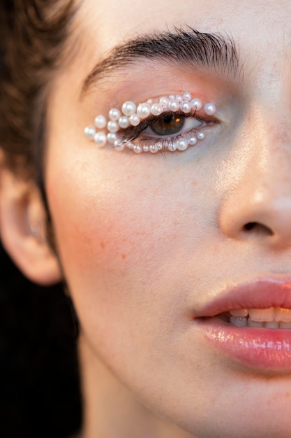 Beautiful woman with pearls make up