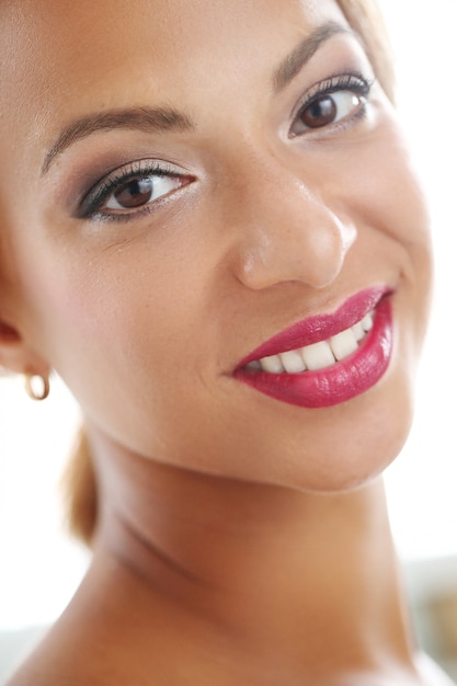 Beautiful woman with red lips