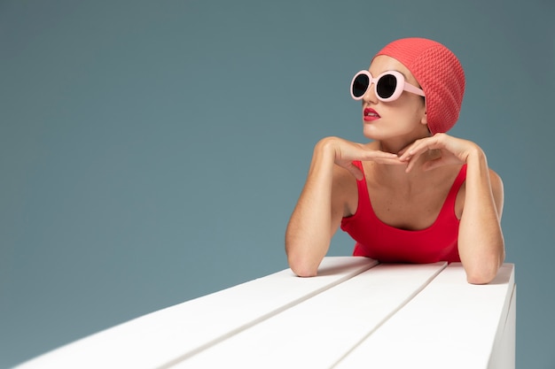 Beautiful woman with red swimsuit