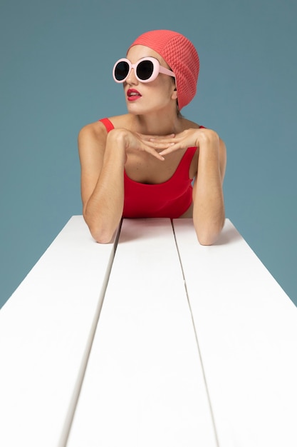 Beautiful woman with red swimsuit