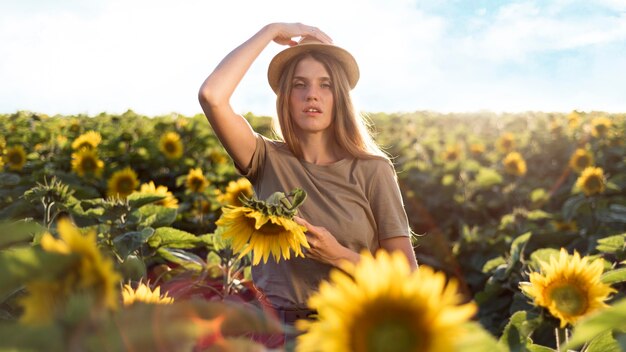 Beautiful woman with sunflower