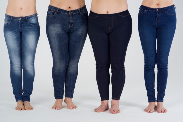 Beautiful women in various denim isolated