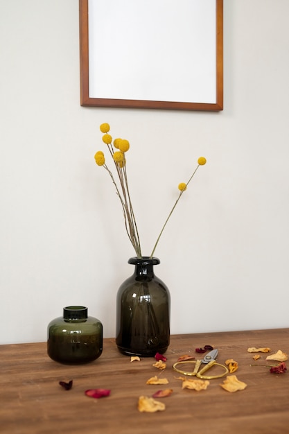 Beautiful yellow dried flowers in vase