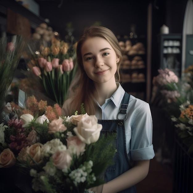 Free photo beautiful young florist woman working in a flower shop
