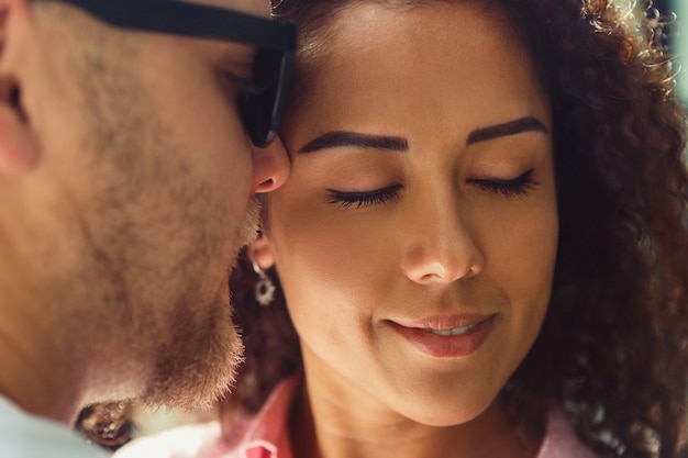 Beautiful young loving couple. Man and woman in love. Girl and boyfriend together.