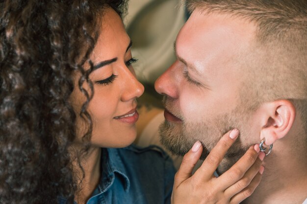 Beautiful young loving couple. Man and woman in love. Girl and boyfriend together.