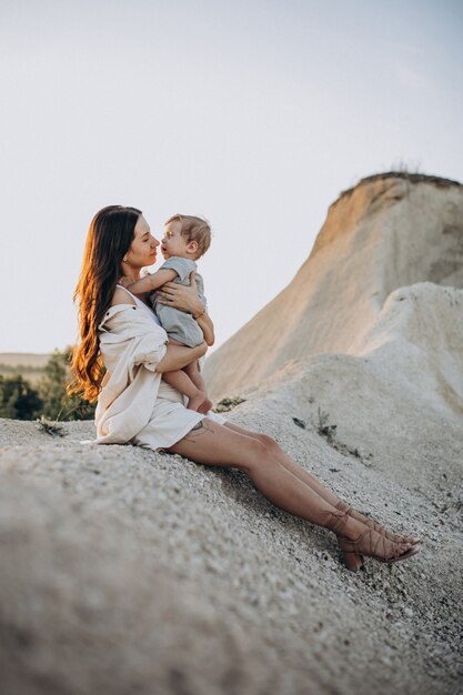 Beautiful young mother with little son