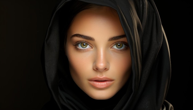 A beautiful young woman in hijab exudes elegance and sensuality generated by artificial intelligence