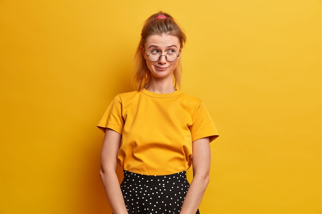 Beautiful young woman portrait wearing glasses isolated