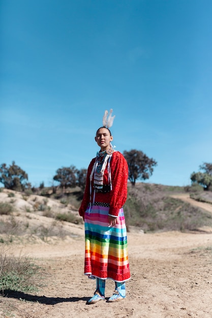 Beautiful young woman wearing native american costume