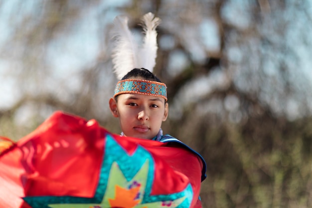 Beautiful young woman wearing native american costume