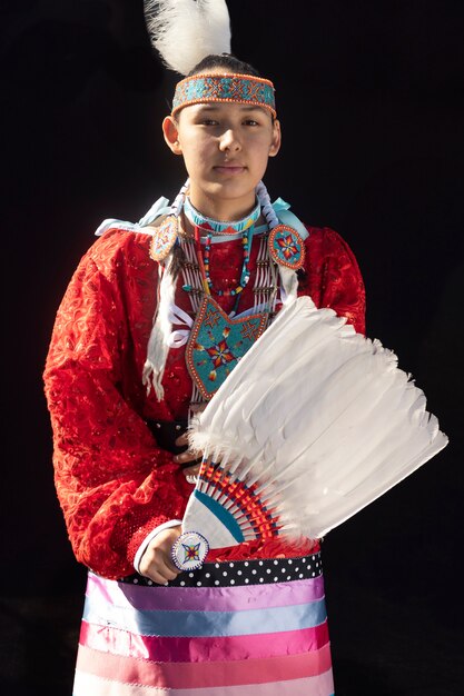 Beautiful young woman wearing native american costume