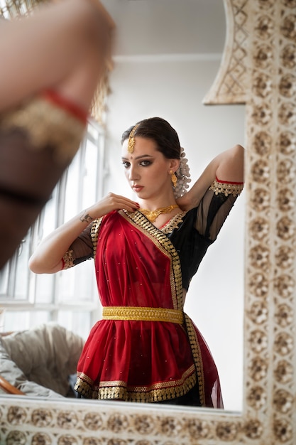 Beautiful young woman wearing sari