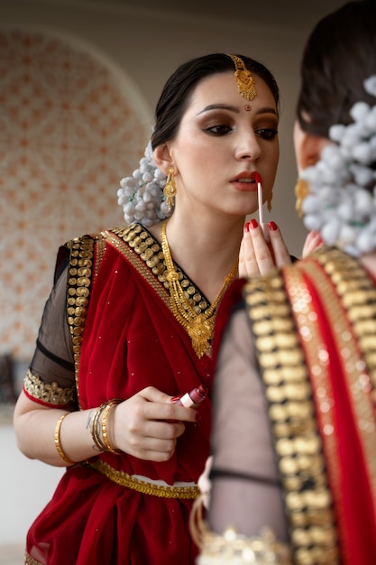 Beautiful young woman wearing sari