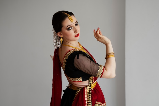 Beautiful young woman wearing sari