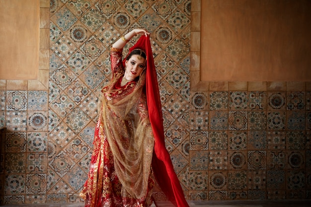 Beautiful young woman wearing sari