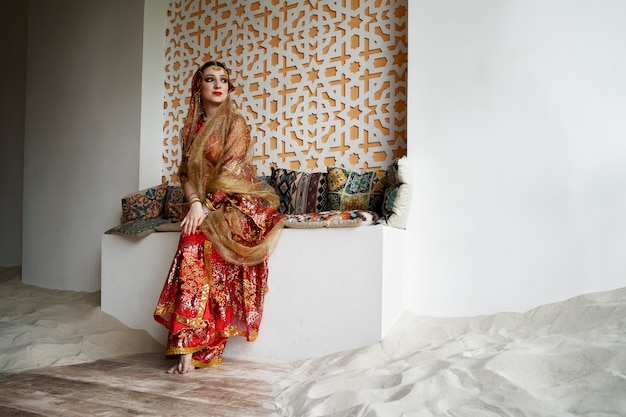 Beautiful young woman wearing sari