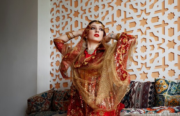 Beautiful young woman wearing sari