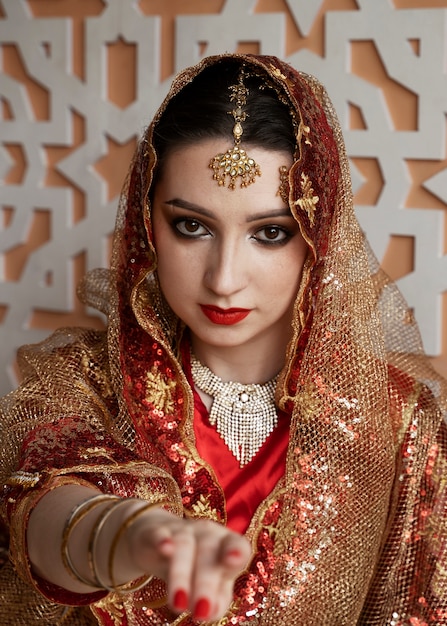 beautiful young woman wearing sari
