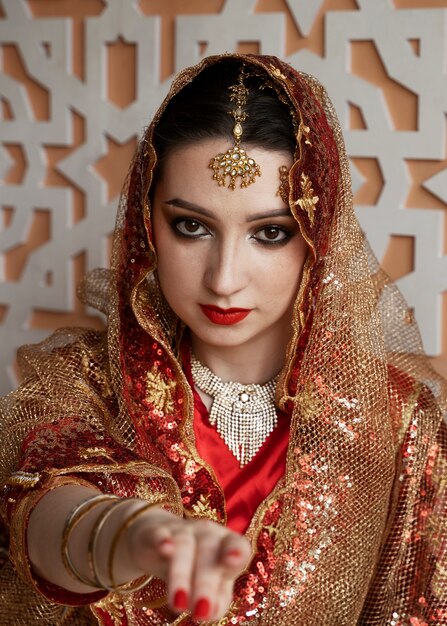 Beautiful young woman wearing sari