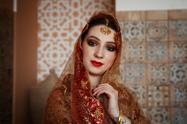 Beautiful young woman wearing sari