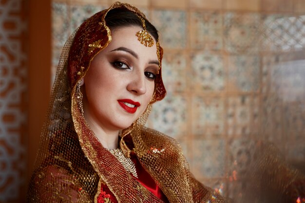 Beautiful young woman wearing sari