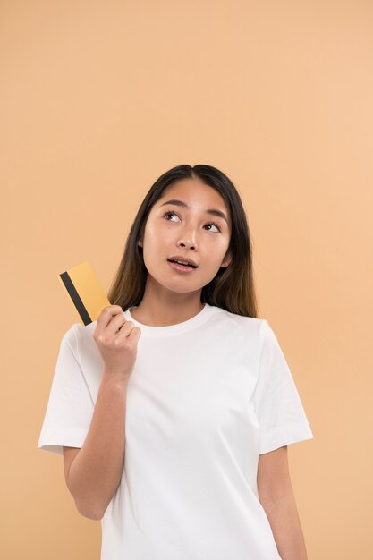 Beautiful and young woman wearing shirt mockup