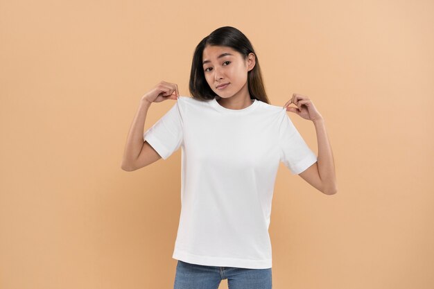 Beautiful and young woman wearing shirt mockup