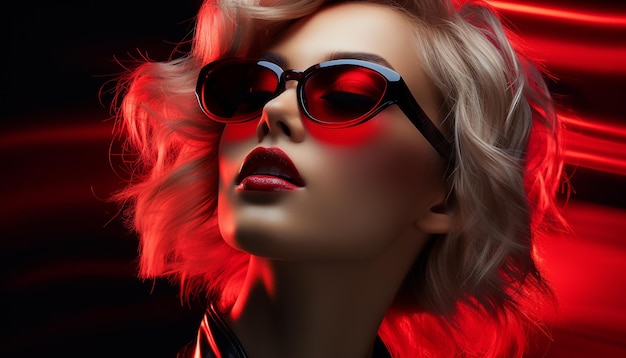 A beautiful young woman with blond hair and sunglasses generated by artificial intelligence