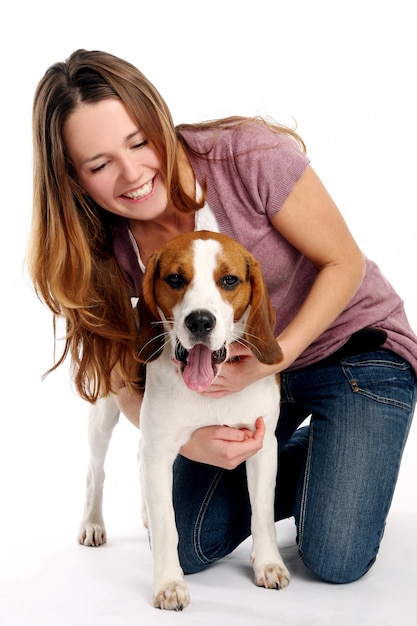 Beautiful young woman with dog