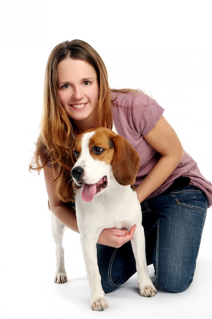 Beautiful young woman with dog