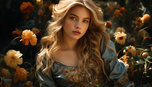 A beautiful young woman with long blond hair and elegance generated by artificial intellingence