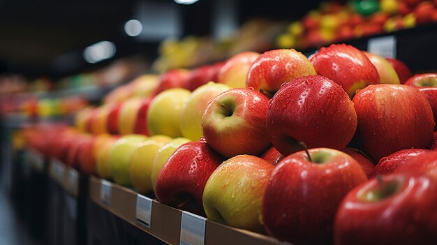 Beautifully arranged apples in shop