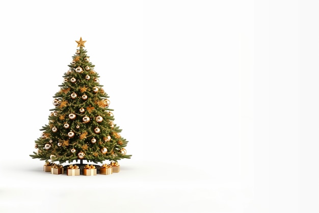 Бесплатное фото Красиво украшенная рождественская елка на белом фоне