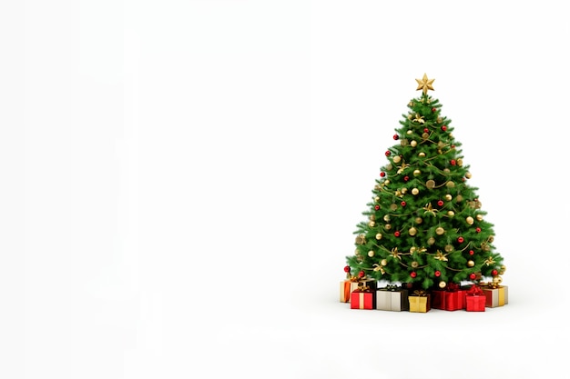 Beautifully decorated christmas tree on white background