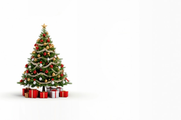 Free photo beautifully decorated christmas tree on white background