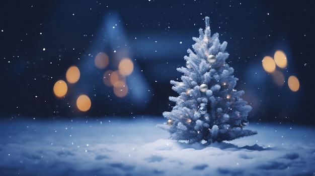 Free photo beautifully decorated christmas tree with snow