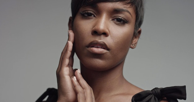 Beauty black woman portrait closeup short haircut softlight