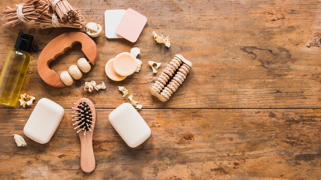 Beauty concept on wooden background