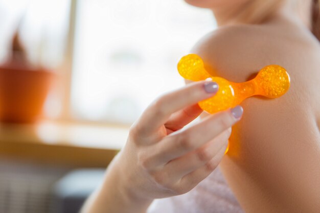 Beauty Day. Woman doing her daily skincare routine at home