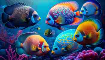 Free photo beauty and multi colored fishes swiming generative ai