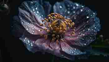 Free photo beauty in nature close up of wet petals generated by ai