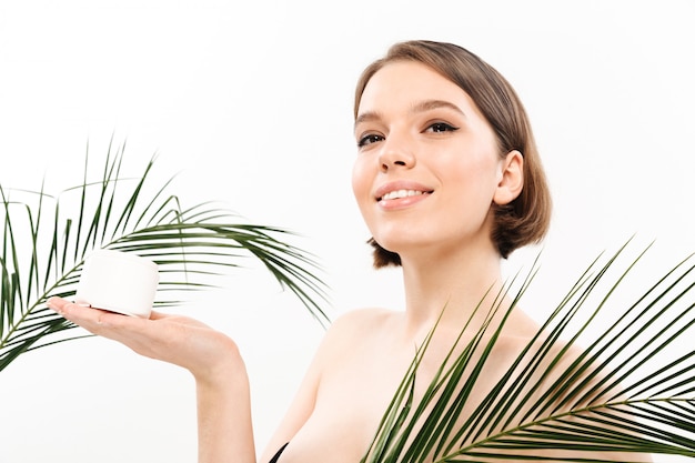 Beauty portrait of a smiling half naked woman