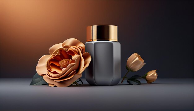 Beauty product bottle with nature illustration background generated by AI