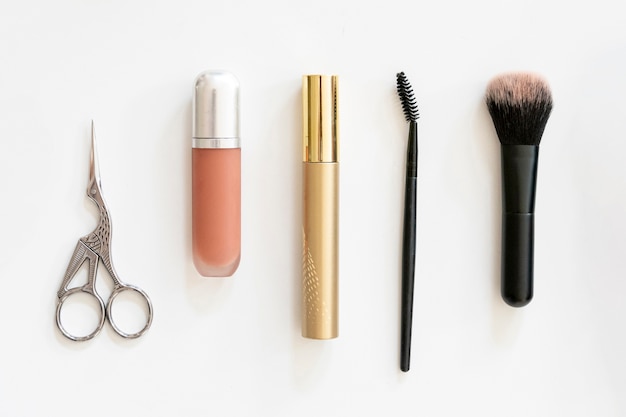 Beauty products in flat lay