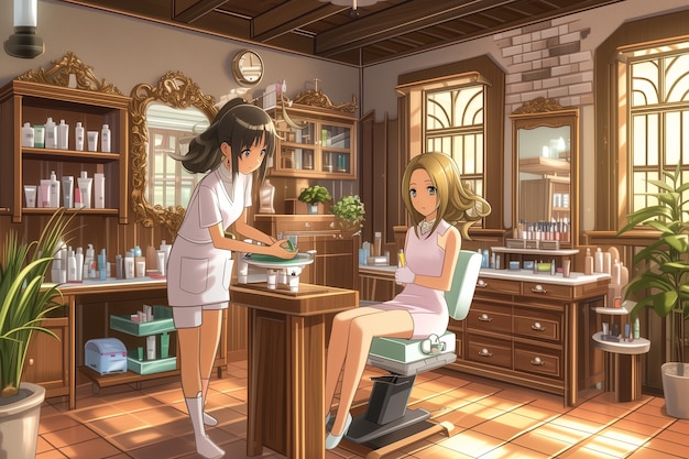 Free photo beauty salon with cosmetology equipment in anime style